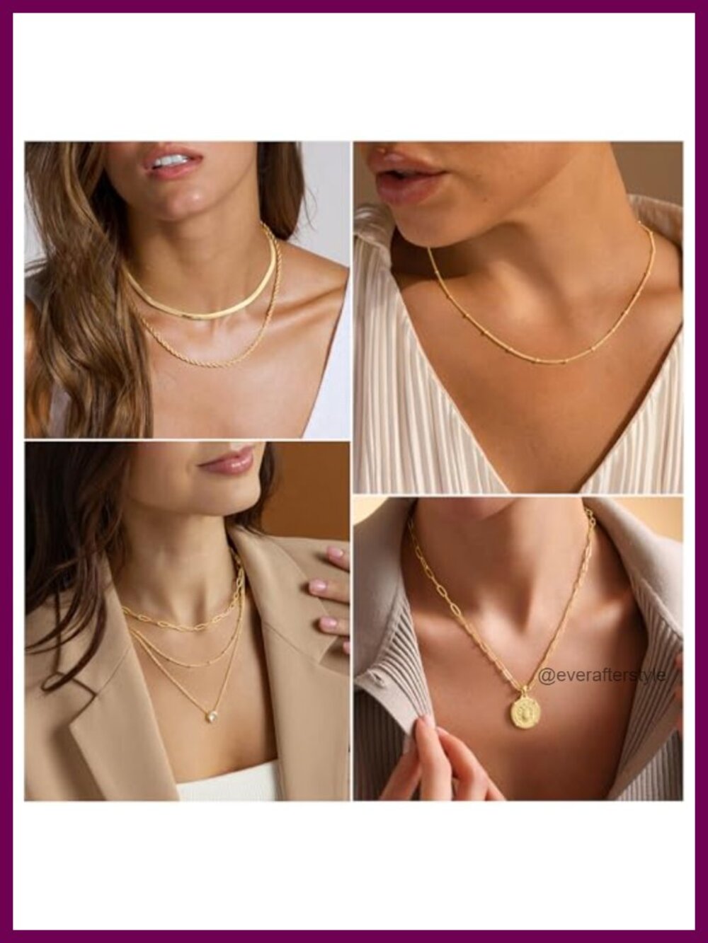 14K Gold Plated Layered Necklace Set - 3 Stackable Pendant Chains - Picture 4 of 5